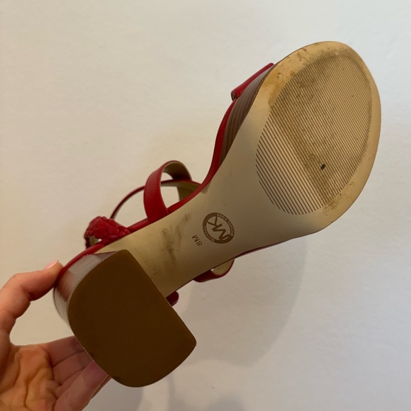 Michael Kors Women Red Kailey Leather Braided Strap Chunky Platform Heels Size 8 - Picture 14 of 15